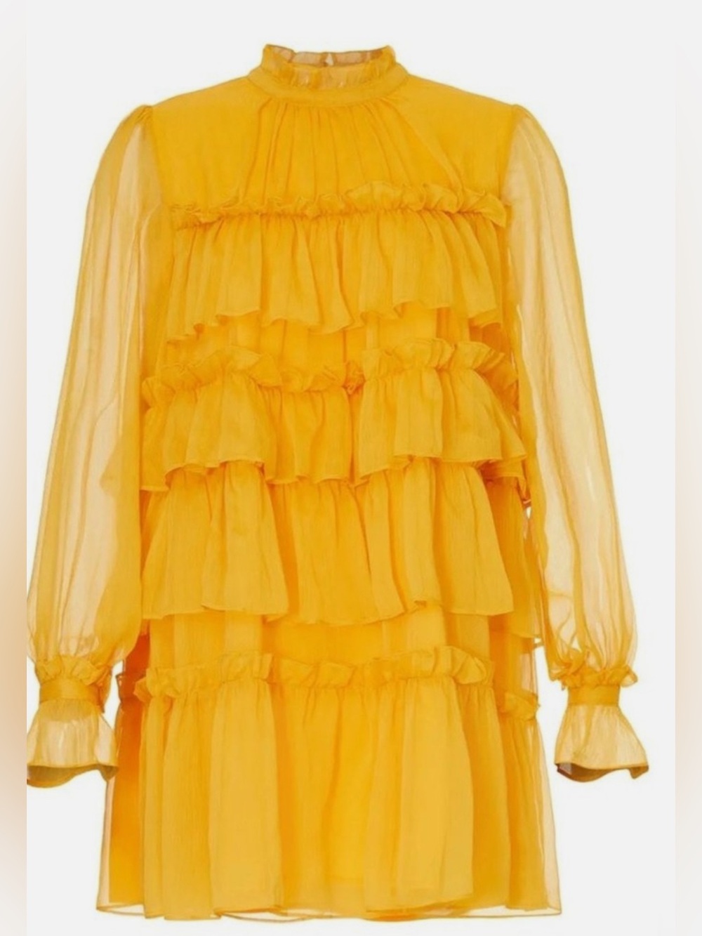 Adam Lippes Tiered Ruffle Dress Yellow Designer xRTR SZ 16